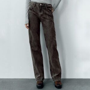 Zara NWT TRF Mid-Rise Wide Leg Grey/Brown Baggy Jeans